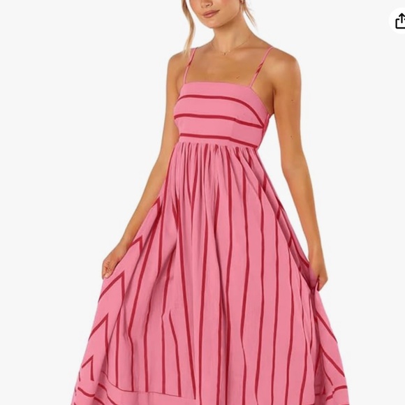 chouyatou Women's Striped Back Smocked Maxi Dress Sexy Spaghetti Strap Cut Out F - Picture 1 of 6